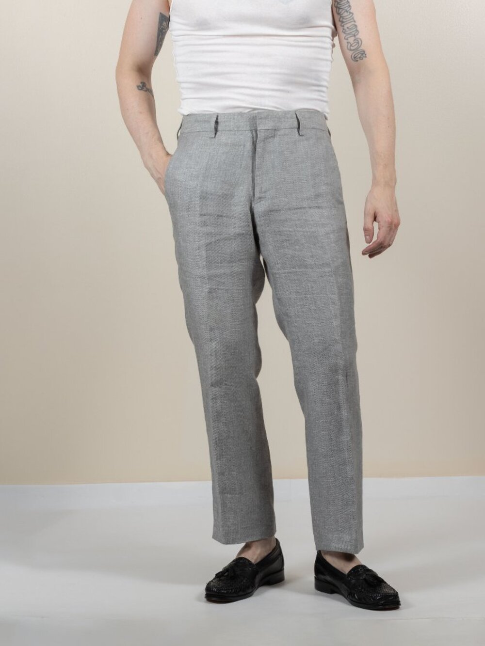 Bonobos Mens Pants Size 31 Slim Fit Grey Herringbone Baird McNutt Irish Linen